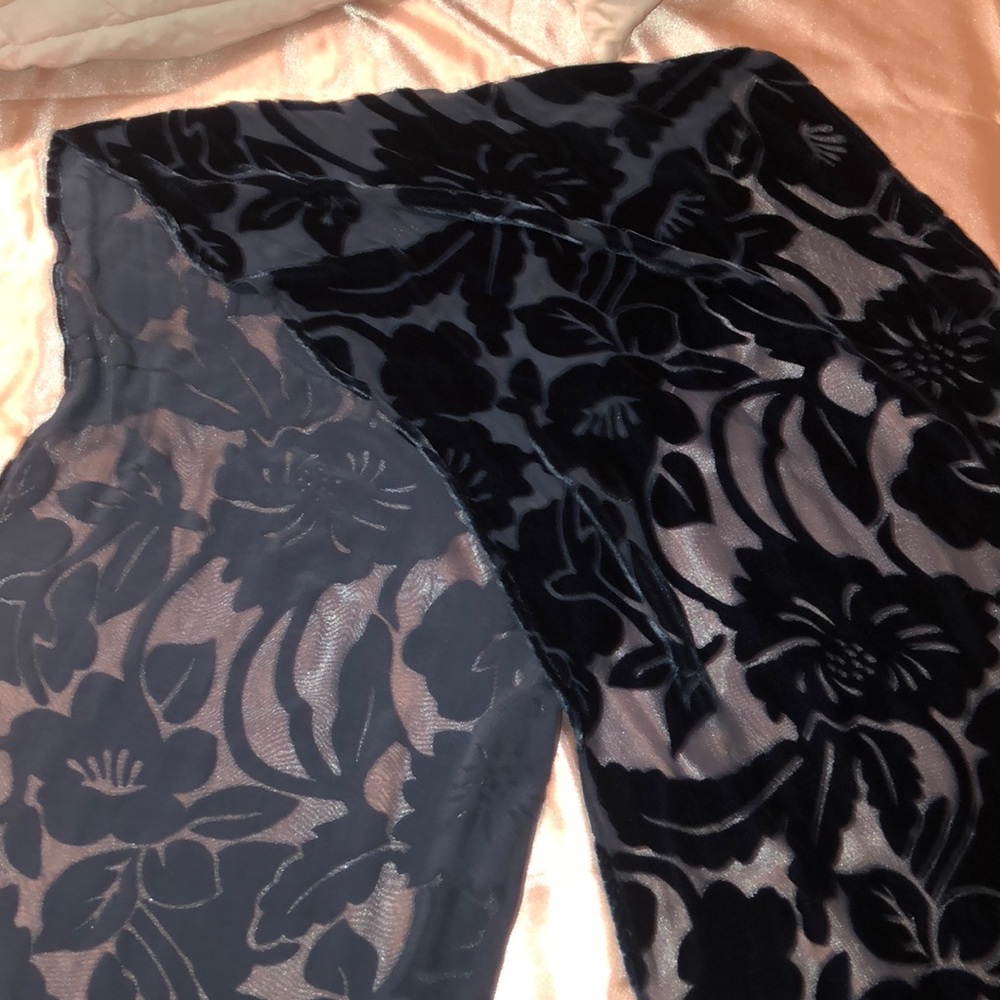 Dark Blue Sheer and Velvet Scarf
